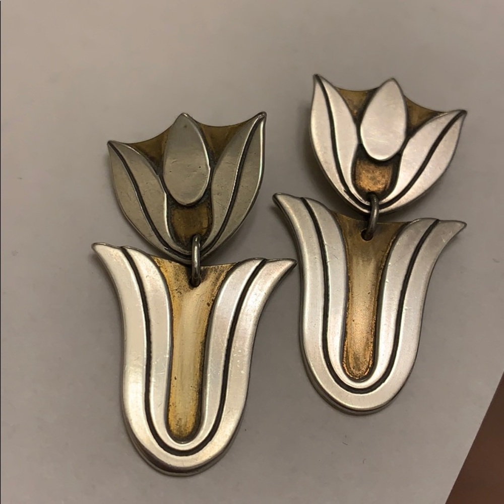James Avery Earrings 1 ½” Tulips Silver & Brass